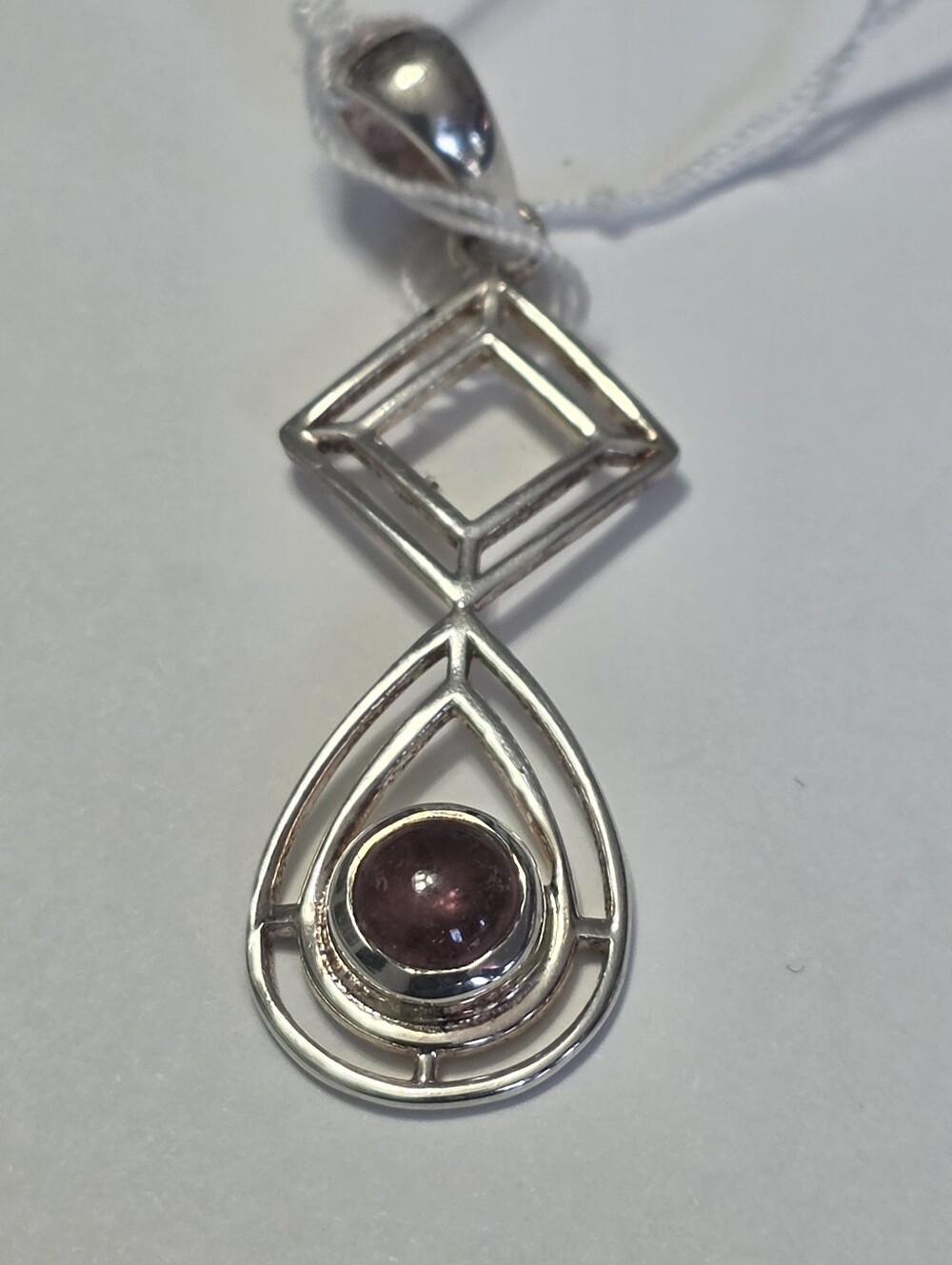 Sterling Silver Teardrop Pendant with Pink Tourmaline